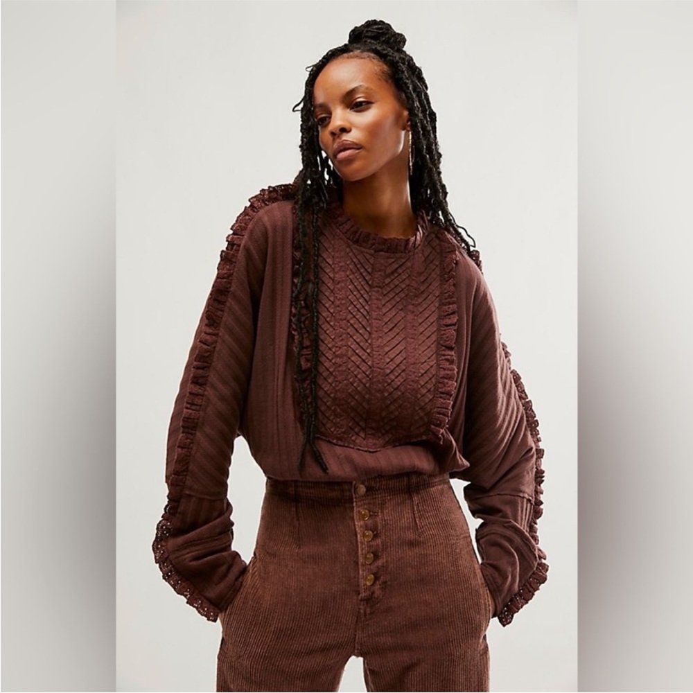 🍓Free People 🍓Brown Lace-Trimmed Sweater - Picture 6 of 14